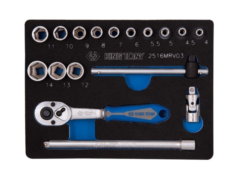 KING TONY Набор торцевых головок 1/4"DR. 17 предметов (EVA ложемент) | 9-2516MRV03