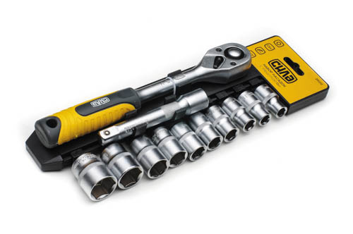 Набор насадок торцевых c трещоткой CrV 1/2 (12шт) СИЛА