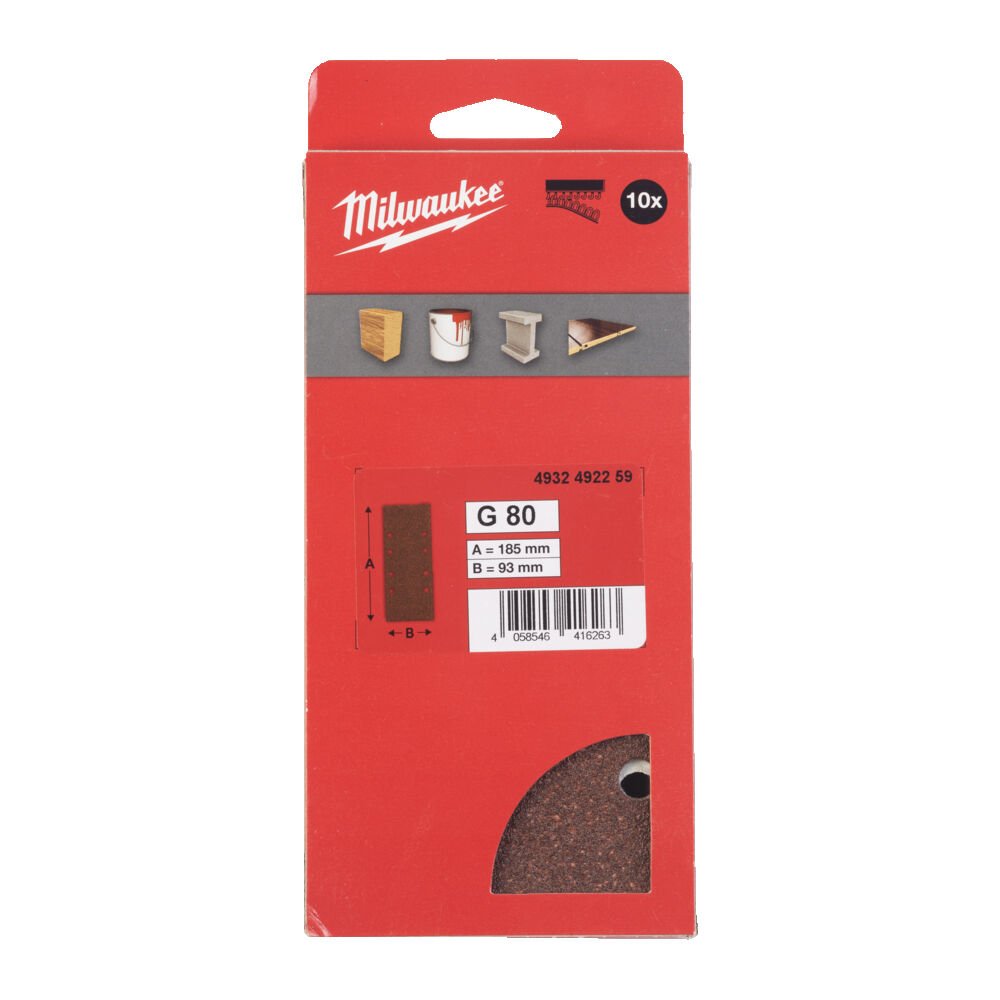 MILWAUKEE Шлифовальные листы 93 X 185 H&L GR 80 - 10 PCS | 4932492259