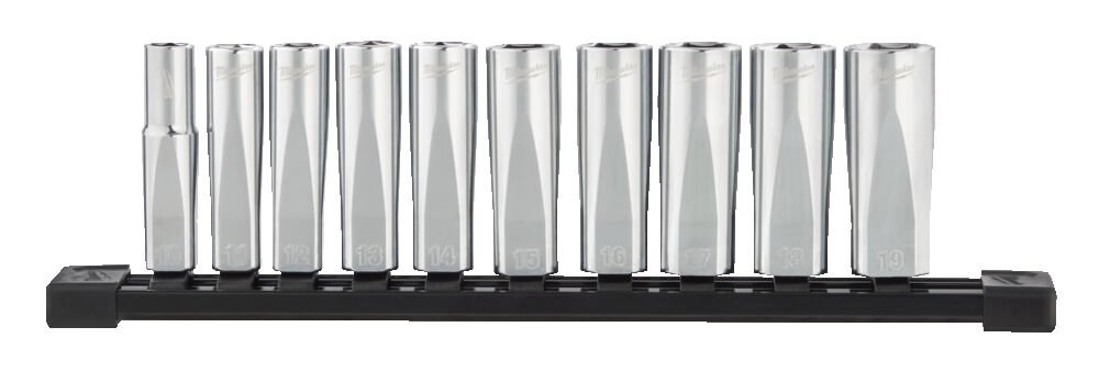 MILWAUKEE Набор метрических головок 3/8″, 10 шт. на рейке (10–19 мм) 4932492509 | 4932492509