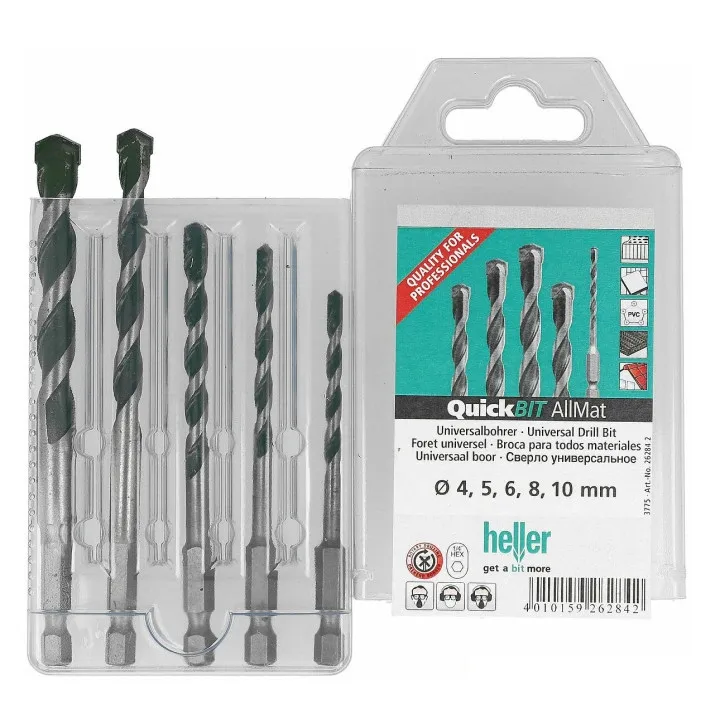 Набор сверл HELLER 4/5/6/8/10 мм QuickBIT ALLMAT 5шт, пластиковая кассета (26284)