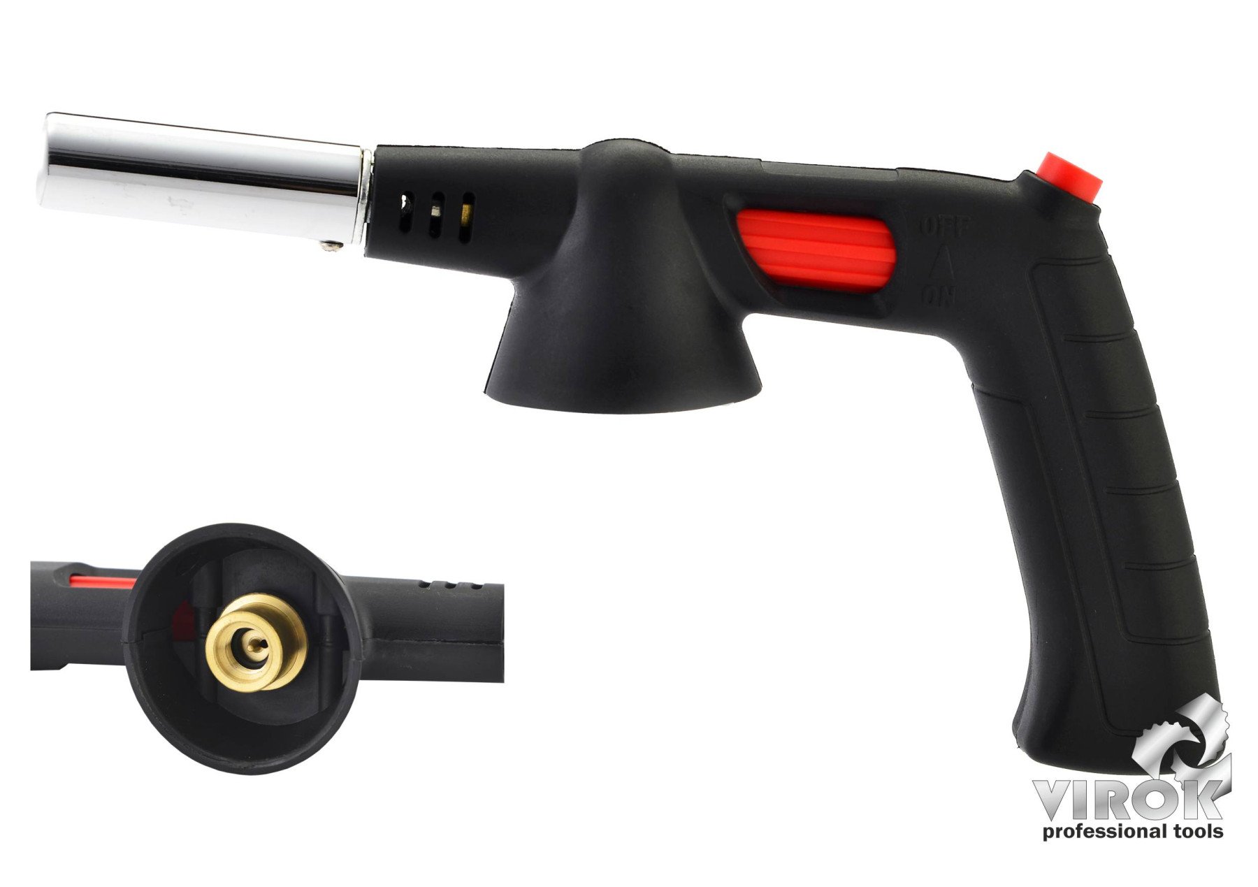 VIROK Пальник газовий з різьбовим (7/16) з'єднанням з ручкою, Piezo, ceramic | 44V181