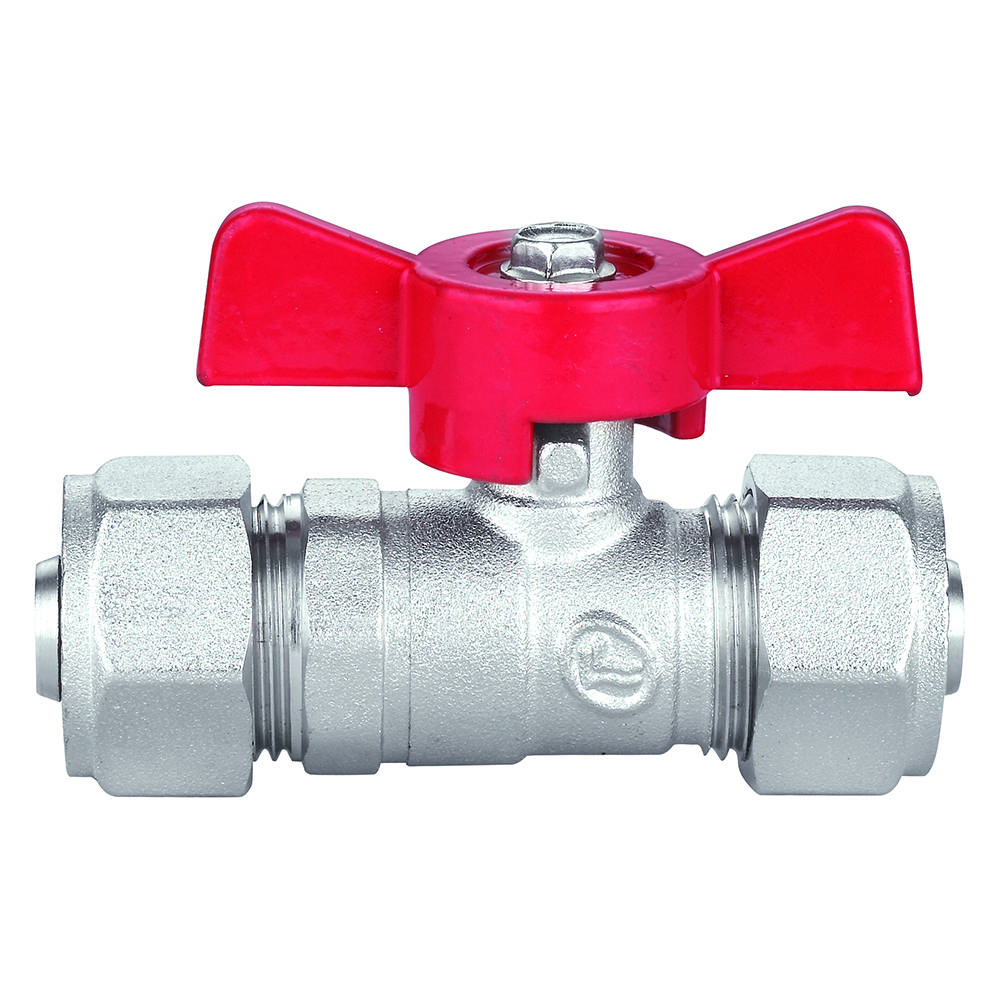 Кран латунний шаровий 20х20 мм для металопласт.труб, ручка метелик Double-lin | 78-067