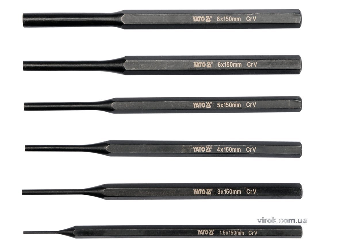 YATO Пробійники слюсарні YATO : Ø=1.5; 3; 4; 5; 6; 8 мм, l=150 мм, Набір. 6 шт.  | YT-47121