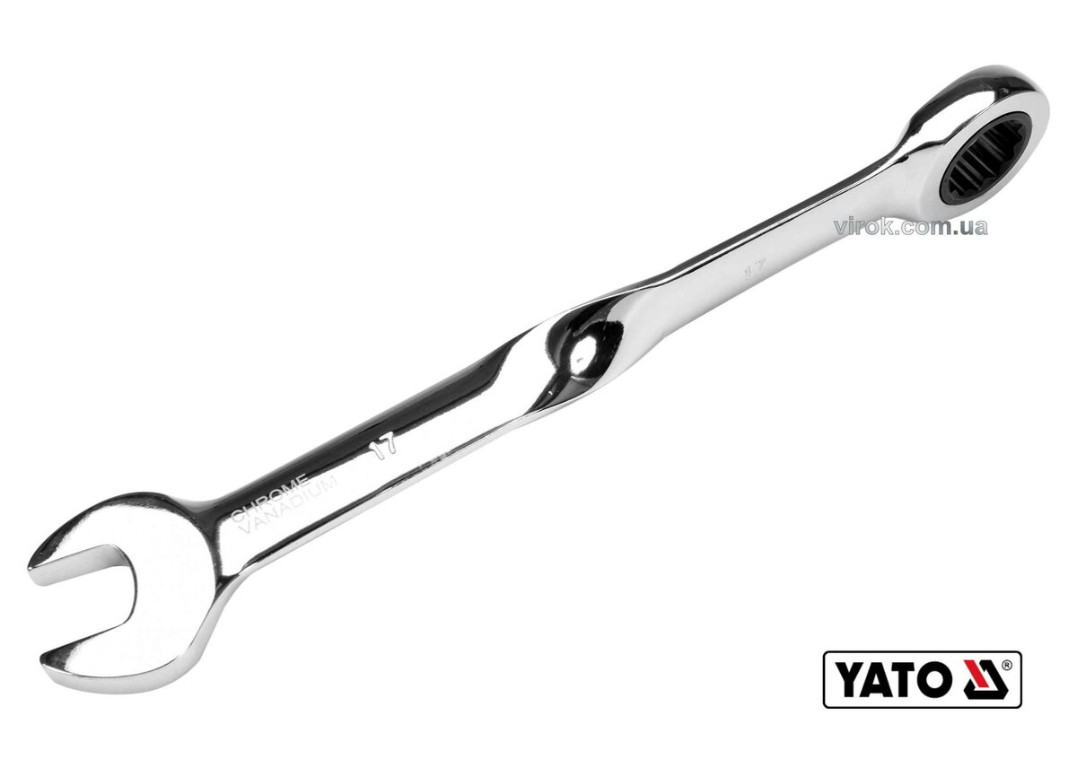 YATO Ключ ріжково-накидний, кручений 90° з тріщаткою YATO : М= 17 x 228 мм, HRC 40-45, Cr-V  | YT-01