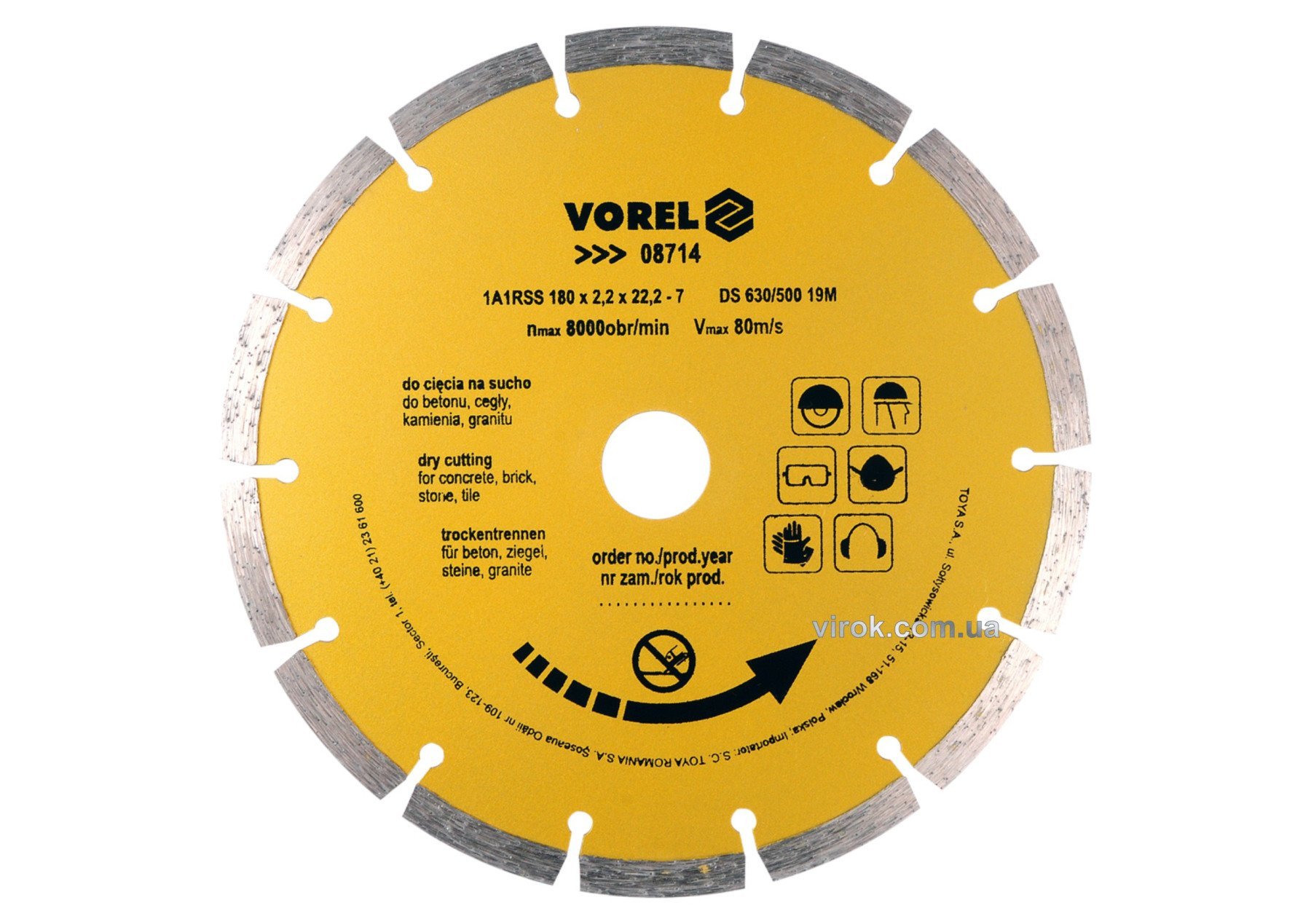 VOREL Диск відрізний алмазний сегментний : SEGMENT Ø= 180 мм  | 08714