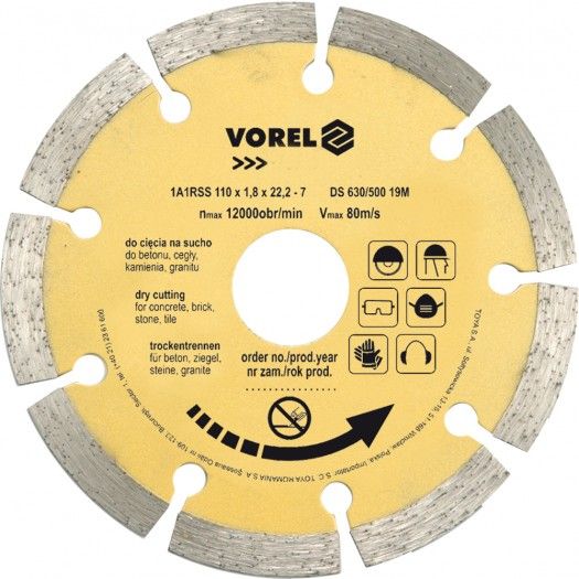 VOREL Диск відрізний алмазний сегментний : SEGMENT Ø= 180 мм  | 08714