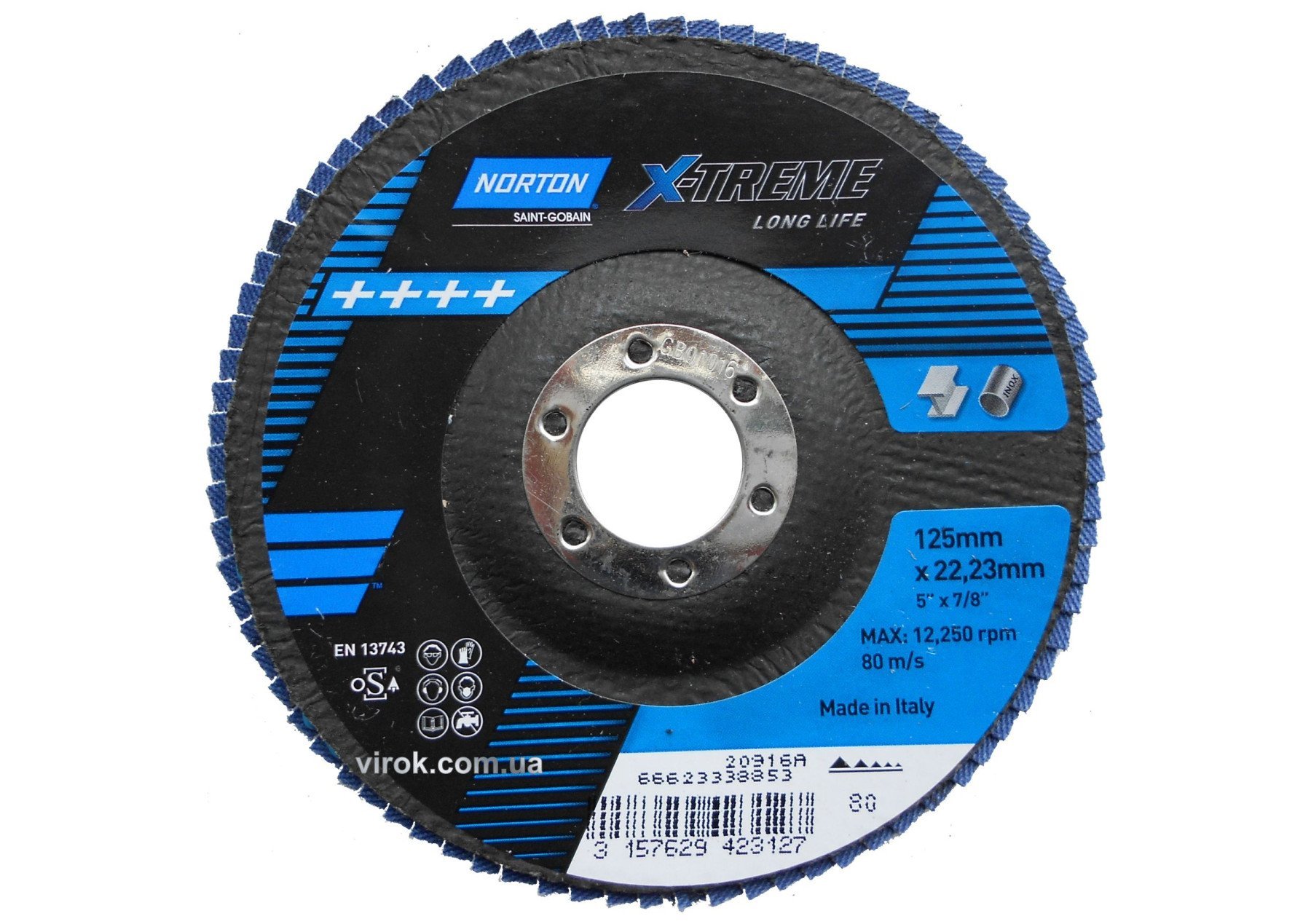 NORTON Круг пелюстковий шліфувальний VULCAN" X-TREME(метал+нерж.); Ø= 125/22 мм, Р 80 | 70V803