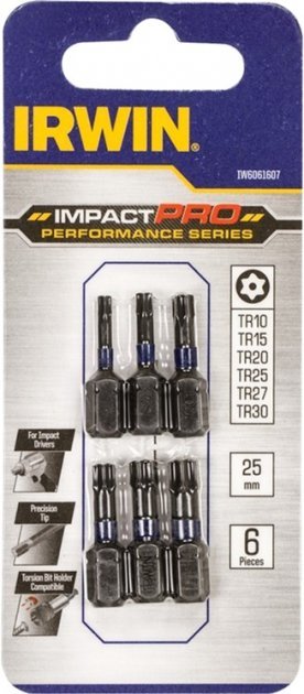 IRWIN Биты IMPACT PRO 1/4"/25мм, комплект TR10, TR15, TR20, TR25, TR27, TR30, | IW6061607