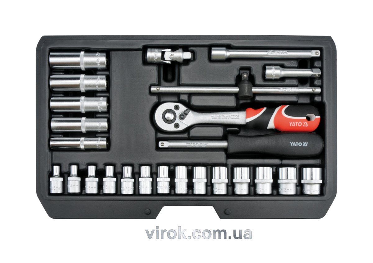 YATO Набір головок торцевих YATO : CrV, квадрат 1/4", M 3.5-13 мм з інструментами. 25 шт.  | YT-1446