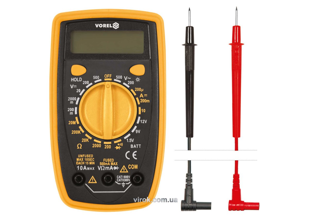 VOREL Мультиметр для вимірювання електричних параметрів : цифровий з LCD-дисплеєм  | 81774