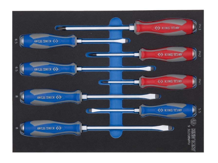 KING TONY Набор отверток силовых, ложемент, 8 предметов (EVA ложемент) | 9-30208MRV