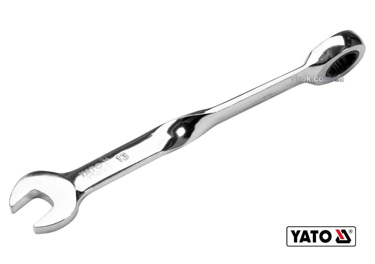 YATO Ключ ріжково-накидний, кручений 90° з тріщаткою YATO : М= 13 x 182 мм, HRC 40-45, Cr-V  | YT-01