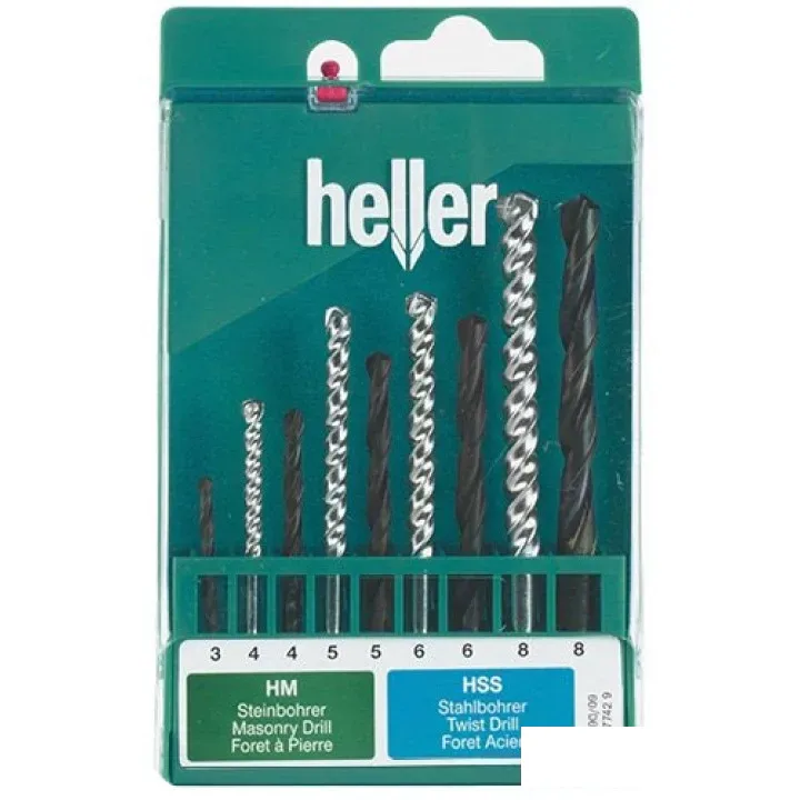 Heller Набор сверл по бетону 4/5/6/8 мм и по металлу 3/4/5/6/8 мм; 9 шт; пластиковая кассета