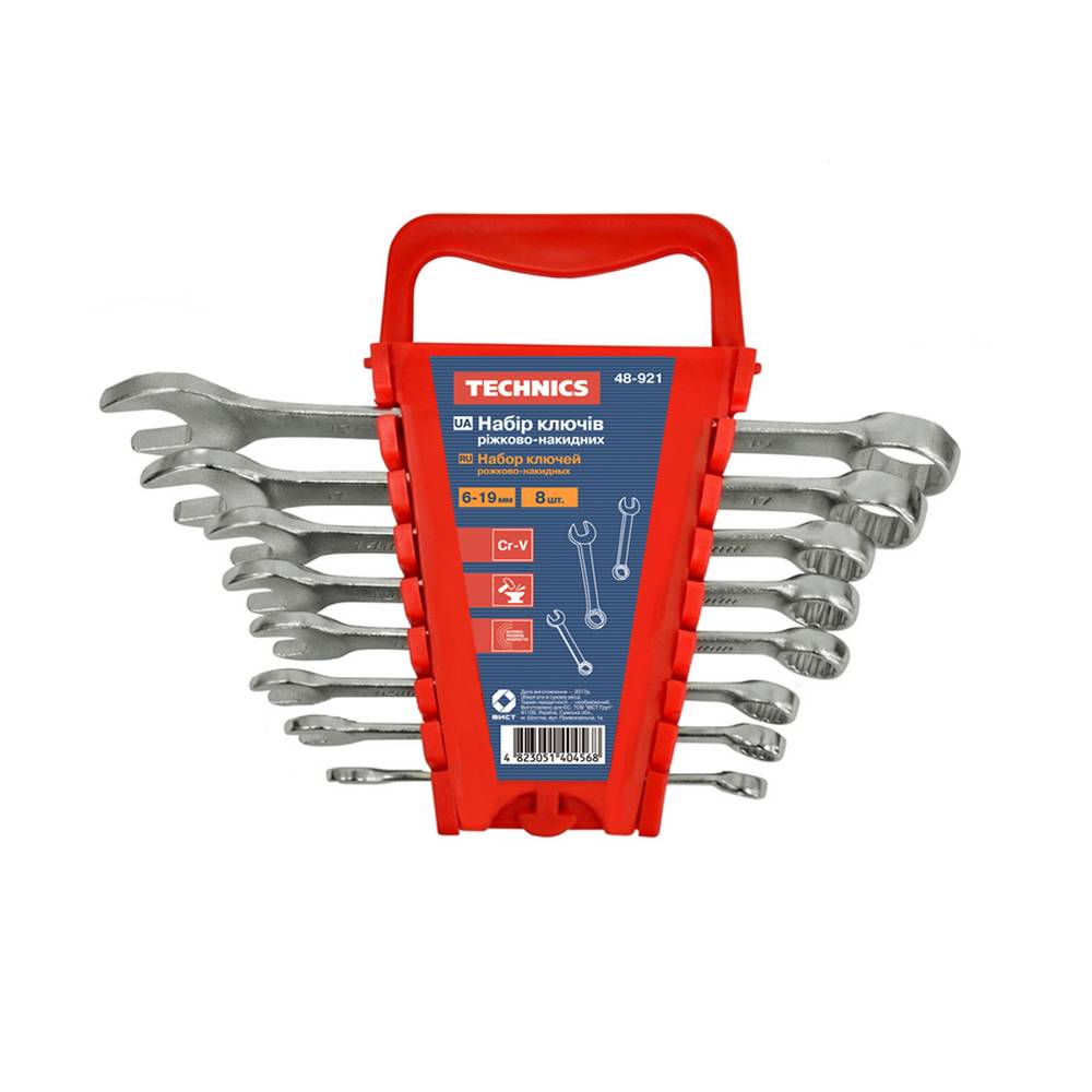 Набір ключів ріжково-накидних, Cr-V, 8 шт. (6-19 мм) Technics | 48-921
