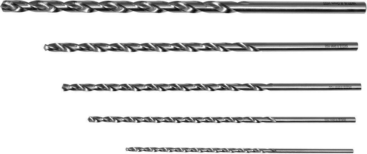 YATO Свердла по металу довгі YATO: HSS, Ø= 3, 4, 5, 6, 8 мм, l= 150- 240 мм, 5 шт.  | YT-39820