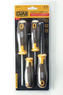 Набор отверток деревянный пластик вороненых CrV SL3x75, SL6x100; PH1x75, PH2x125 (4шт) СИЛА