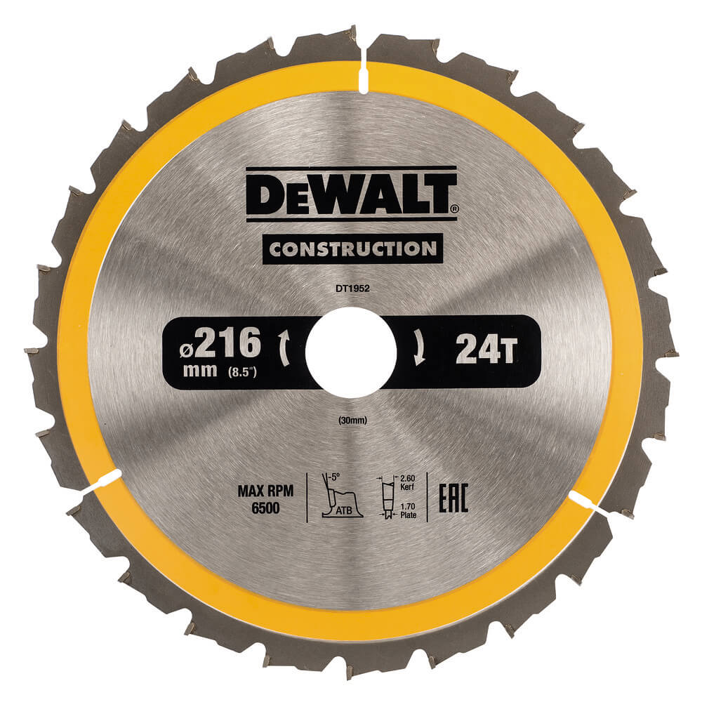 DeWALT Диск пильный CONSTRUCTION, 216х30 мм, 24z (ATB) - 5 град