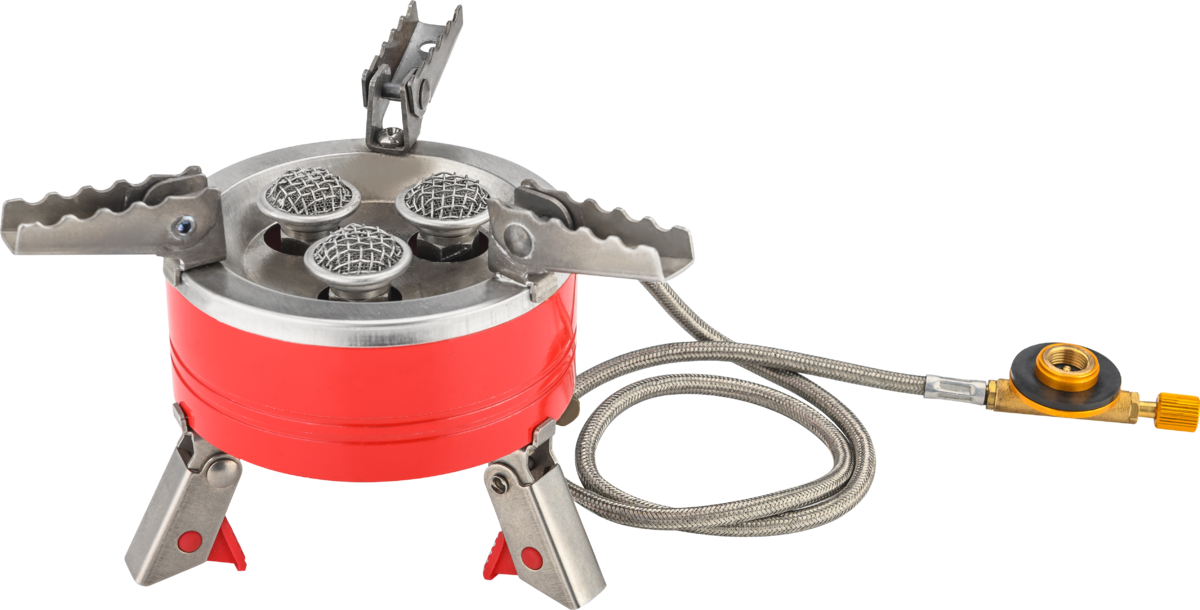 VIROK Плита газова туристична 3 комфорки+шланг з різьбовим (7/16) з'єднанням | 44V200