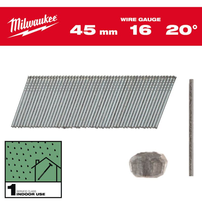 MILWAUKEE Цвяхи 16G, 20°/45мм, (2000шт.) | 4932492584