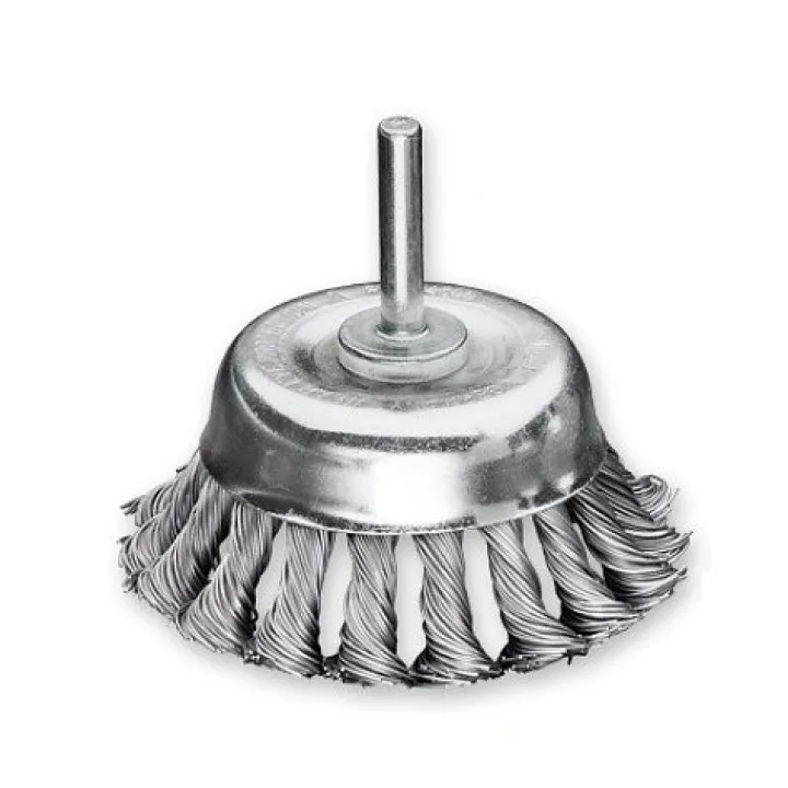 Щетка чашечная 75 мм, хвостовик 6 мм, ст. проволока 0.5 мм, Z18 жгутов, 4500 об / мин LESSMANN