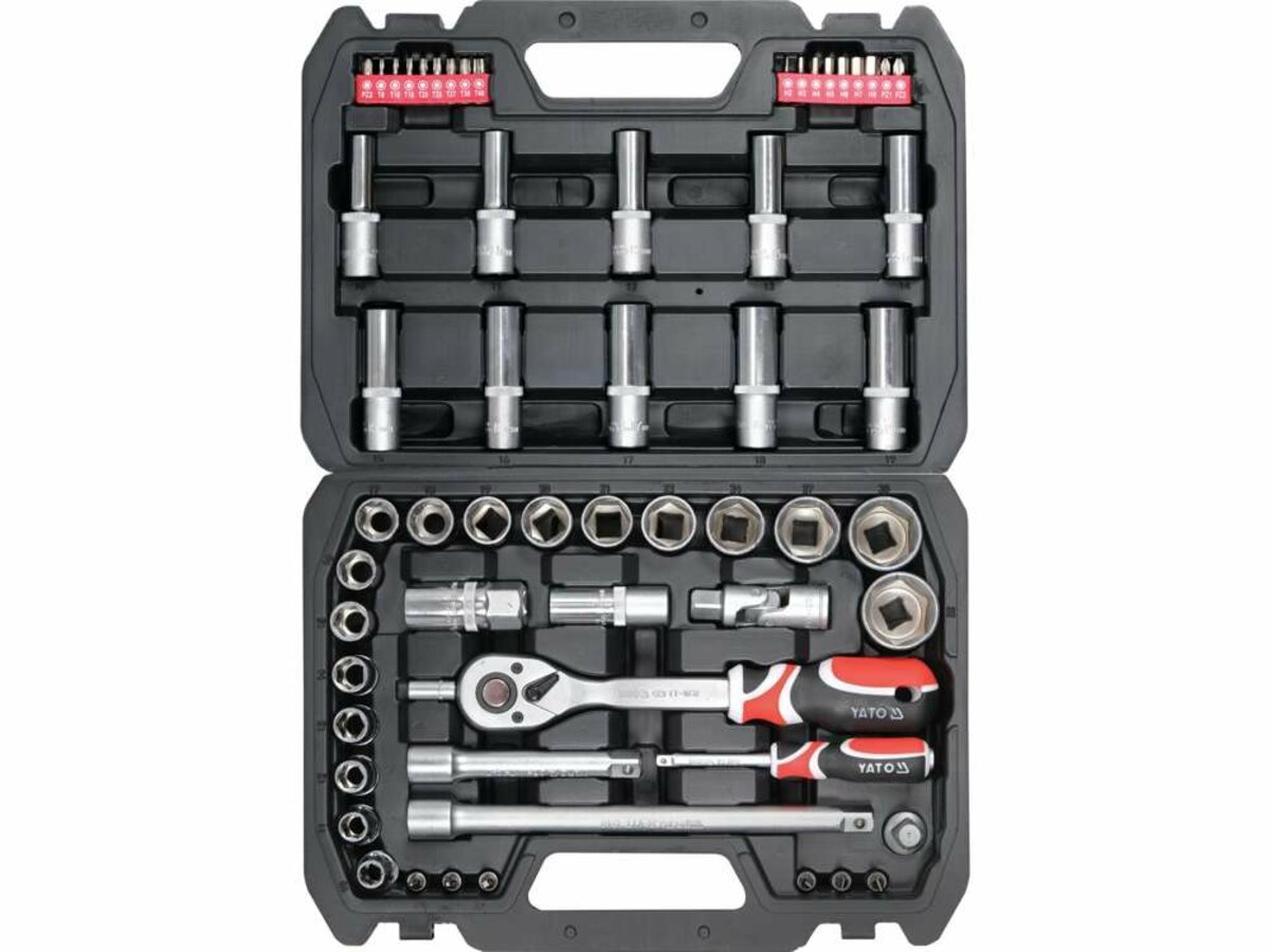 YATO Набір головок торцевих і викруткових насадок YATO : квадрат 1/2", 1/4" з інструментами, 60 елем