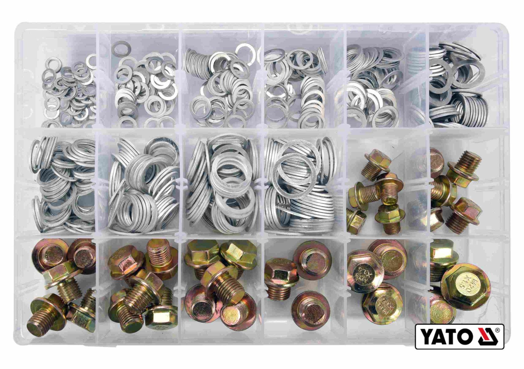 YATO Шайби Ø6-20 мм і заглушки М10-М20, алюмінієві YATO в пластиковій коробці, набір, 534 шт.  | YT-