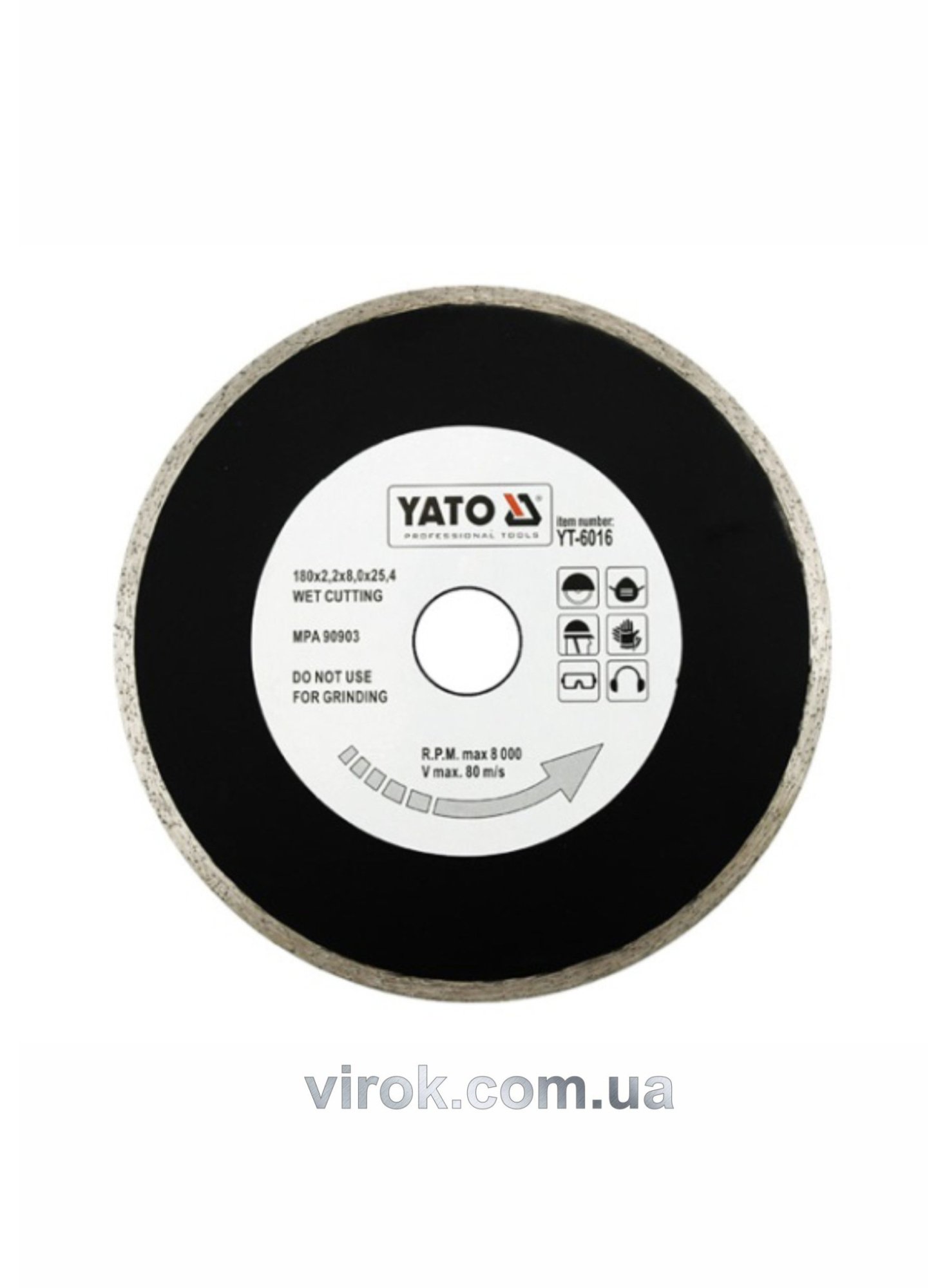 YATO Диск алмазний суцільний YATO : Ø= 200х8,0x25,4 мм. H= 2.2 мм  | YT-6017