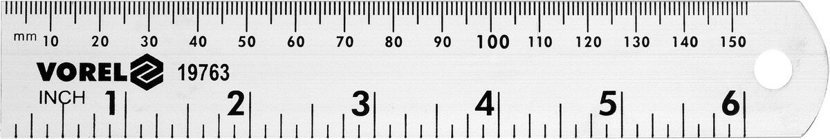 VOREL Лінійка алюмінієва , l= 150 мм, w= 28 мм з дюймовою і метричною шкалами  | 19763
