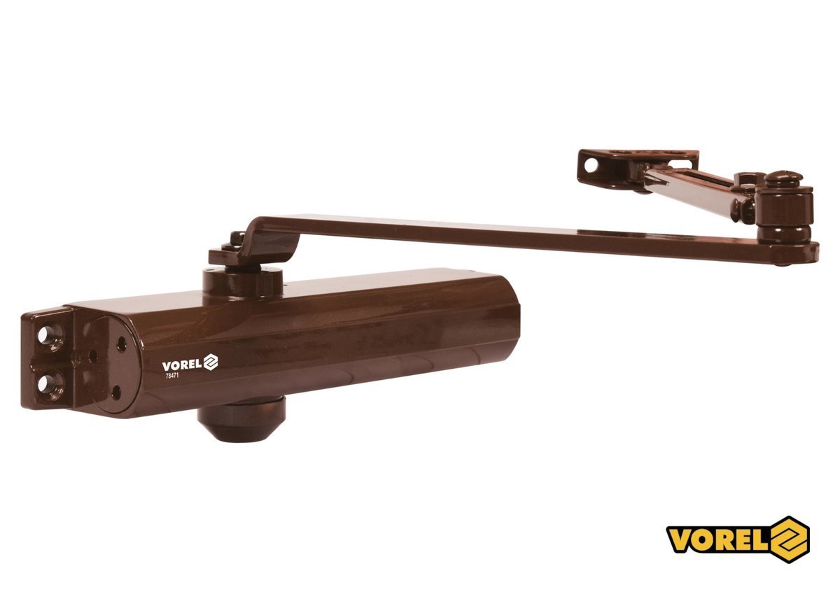 VOREL Дотягувач дверей механічний : 25-85 кг, 180°, 248 х 42 х 52 мм, бронзое покриття  | 78471