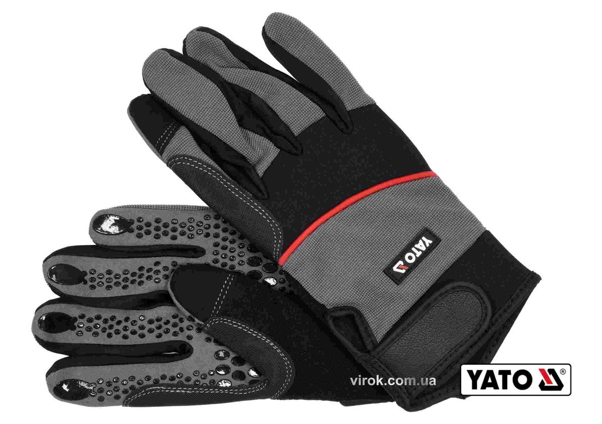 YATO Рукавиці робочі з застібкою-липучкою YATO : штучна шкіра + синтетична тканина, розмір 10  | YT-