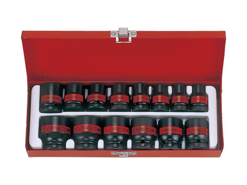 KING TONY Набор головок ударных 1/2" 14 ед. 6-ти гранные,короткие, дюймовые, 3/8"-1-1/4" | 4414SP
