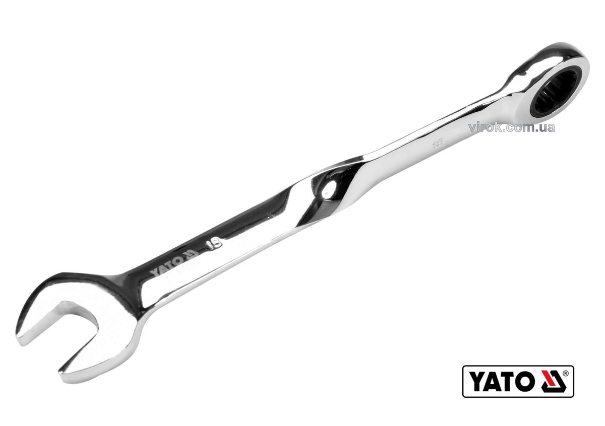 YATO Ключ ріжково-накидний, кручений 90° з тріщаткою YATO : М= 18 x 240 мм, HRC 40-45, Cr-V  | YT-01
