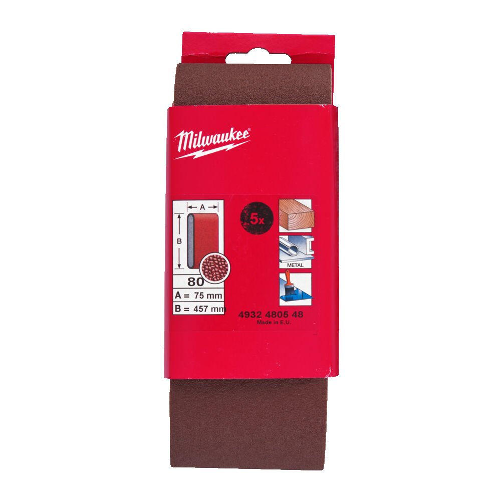 MILWAUKEE Шлиф. лента 75х457 зерно 80 (5 шт/упак) | 4932480548