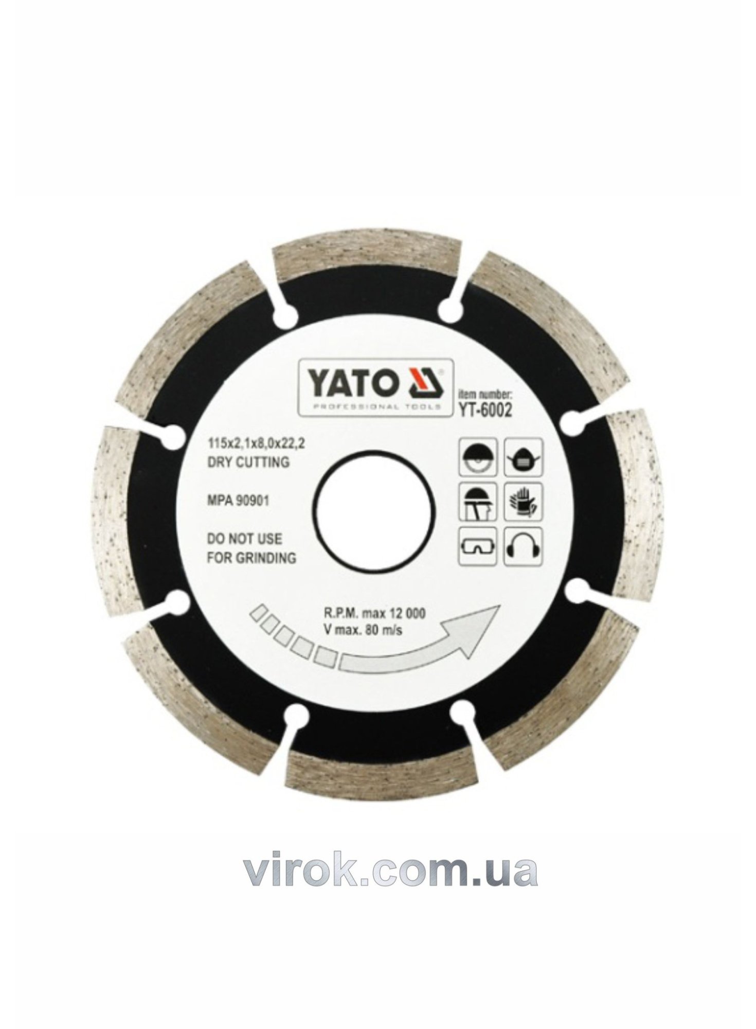 YATO Диск алмазний сегмент YATO : "SEGMENT" Ø= 115x8,0x22,2 мм. H= 2,1 мм  | YT-6002