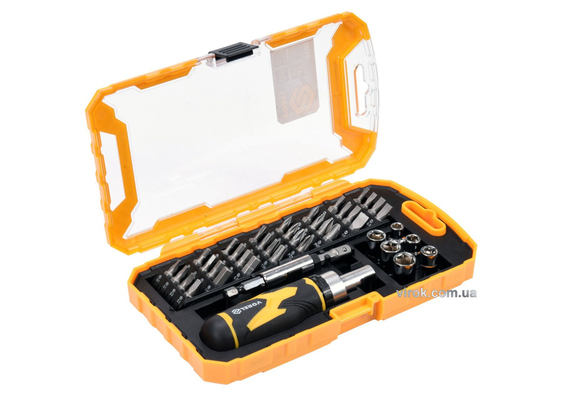 VOREL Викрутка реверсивна : Набір насадок, торцевих головок квадрат 1/4", магн. тричач 41 Елем. | 64