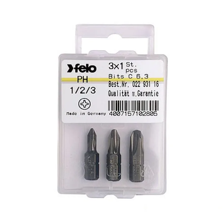 Набор бит 25 мм PZ1 / PZ2 / PZ3, 1/4 , С 6.3, ВОХ (3 шт.).