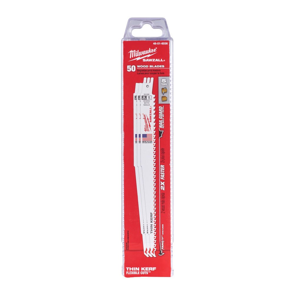 MILWAUKEE Полотно для шаб. пили FANG TIP, 230мм/ крок зуба 5,0мм, (50шт), (деревина з цвяхами)