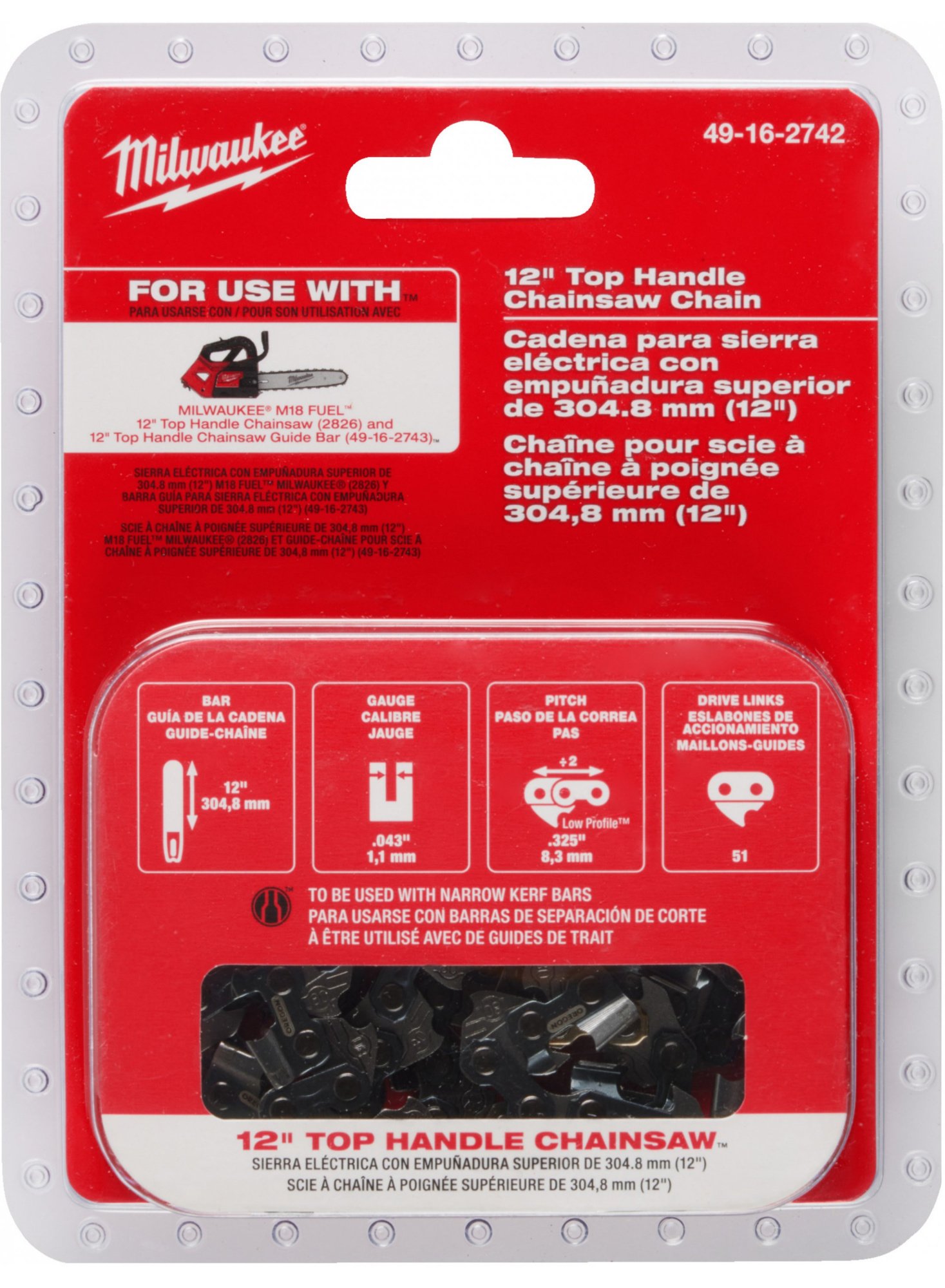 MILWAUKEE Ручка цепной пилы .325LP X 305 X 1.1 | 4932480177