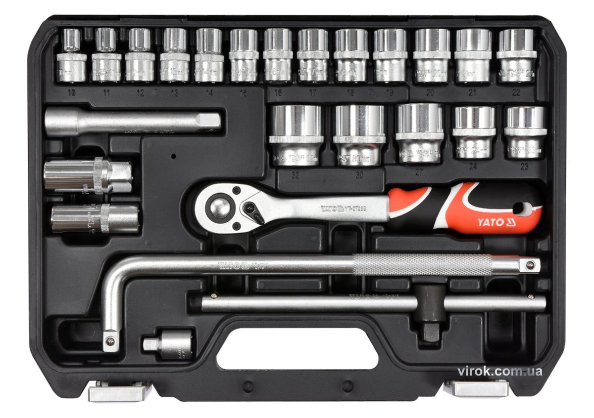 YATO Набір головок торцевих YATO : квадрат 1/2", М10-32 з інструментами. 25 шт.  | YT-38741
