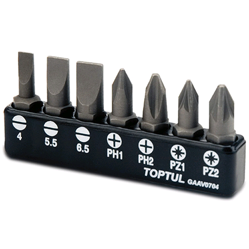 Набор бит TOPTUL 1/4" 7ед. (SL: 4*0.5, 5.5*1, 6.5*1.2; PH1, PH2; PZ1, PZ2) GAAV0704