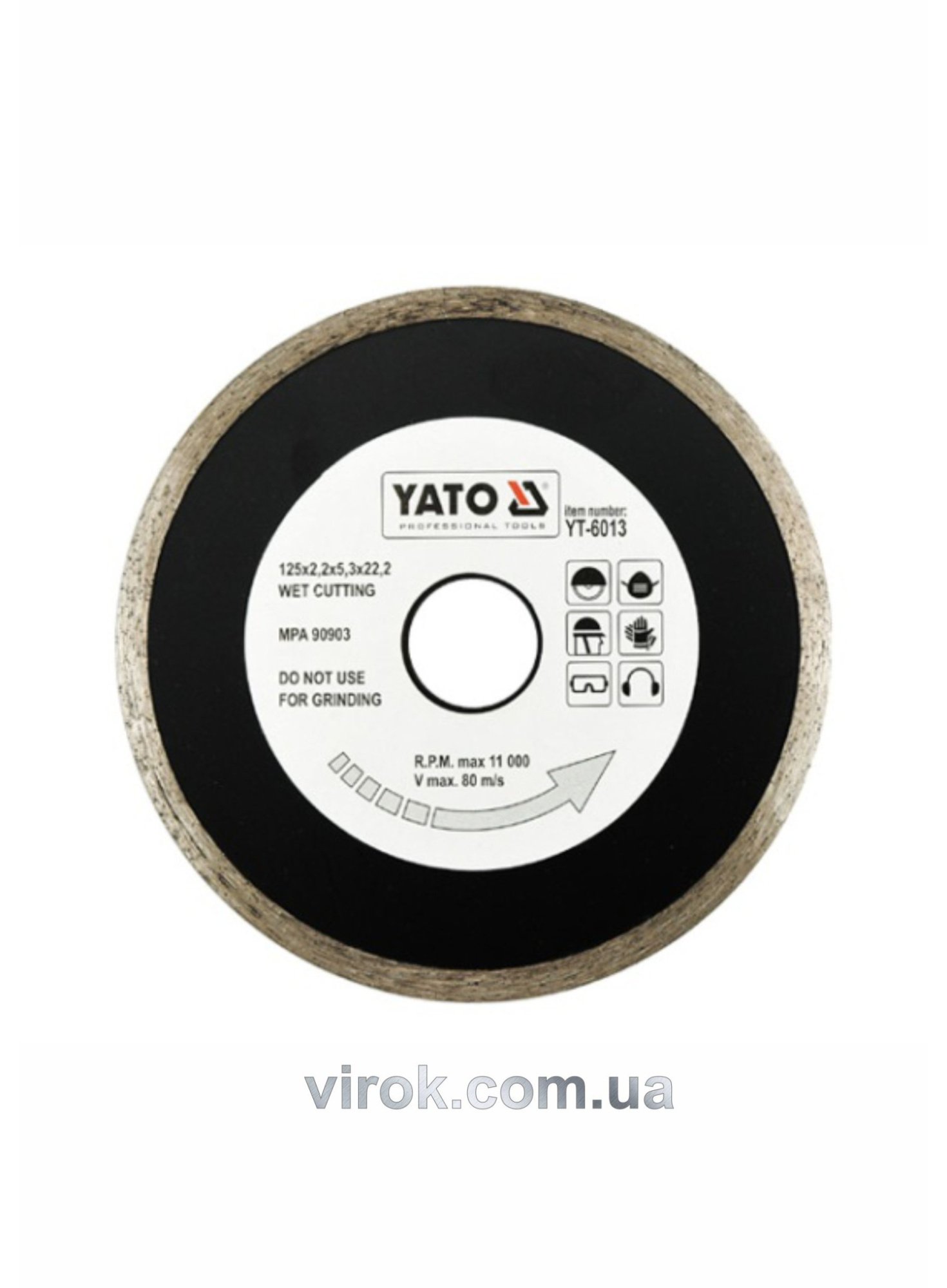 YATO Диск алмазний суцільний YATO : Ø= 125x5,3x22,2 мм. H= 2,2 мм. для мокрої різки  | YT-6013