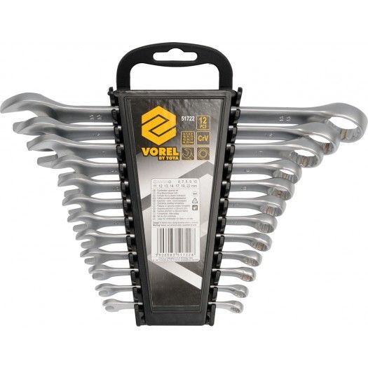 VOREL Ключі ріжково - накидні Cr-V, М 6-22 мм, Набір 12 шт.  | 51722