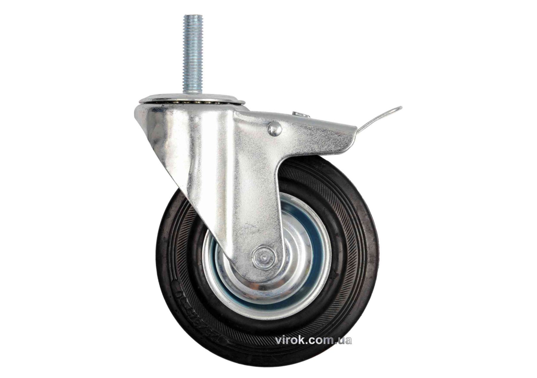 VOREL Колесо до візка з штифтом Ø=160мм, b=39мм з оберт. опорою і гальмом; h=190мм, навант.-130кг | 