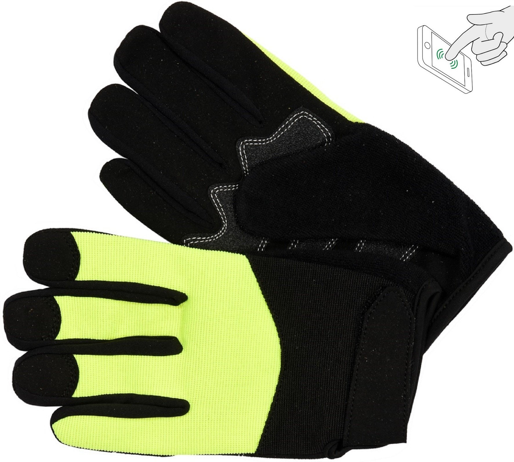 YATO Рукавиці робочі чорно-жовті зміцнені YATO для сенс. екранів, штучна шкіра +бавовн трикотаж, роз