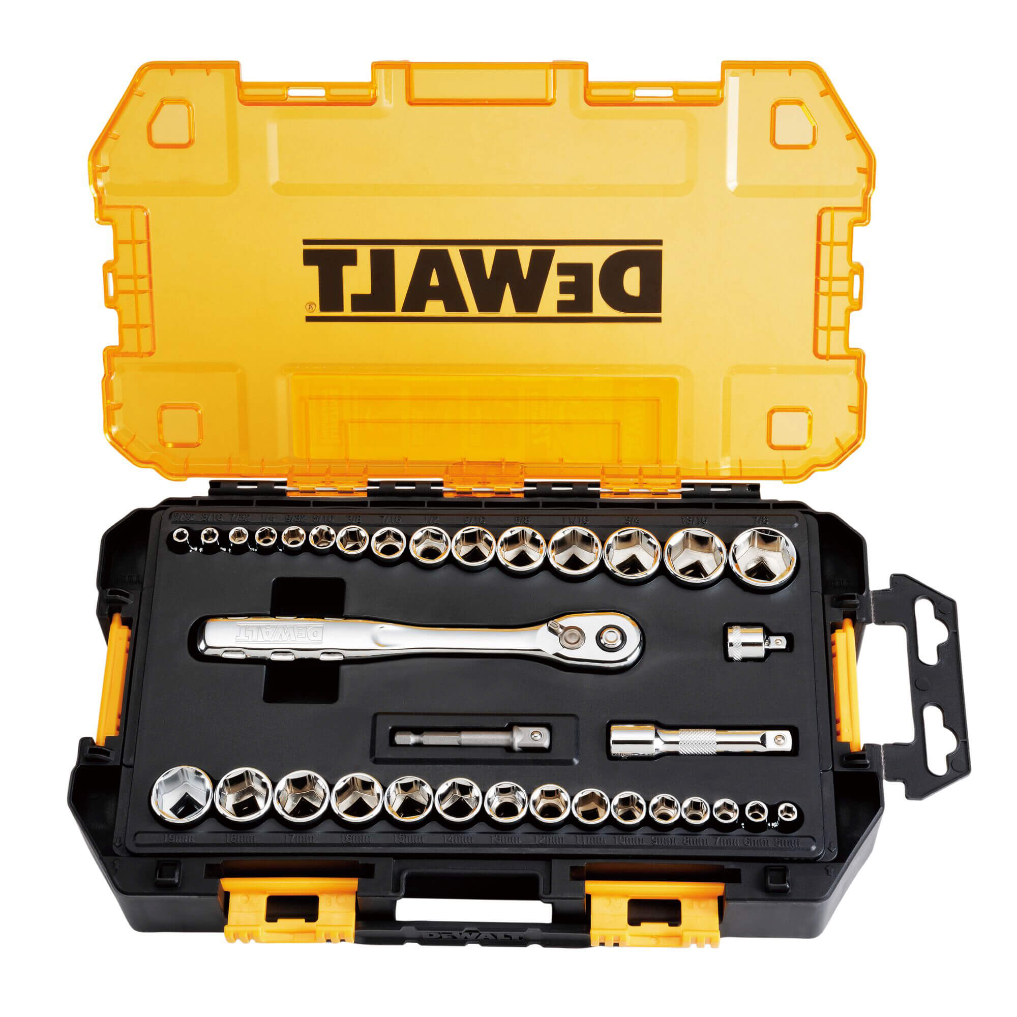 DeWALT Набір головок, 1/4", 3/8", 34 предмети.