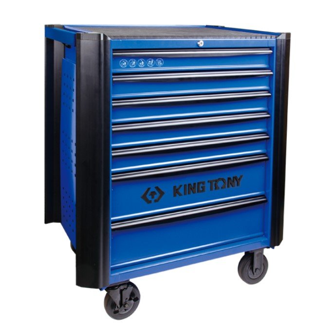 KING TONY Тумба инструментальная 7 полочная с бампером синяя | 87634-7B-B