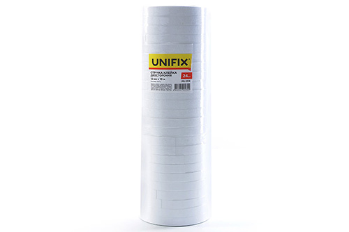 Лента клейкая двухсторонняя на бумажной основе 12мм 10м (туба 24шт) UNIFIX