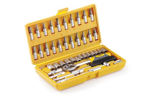 Набор насадок (инструментов) торцевых c трещоткой стандарт CrV 1/4 (46шт) СИЛА