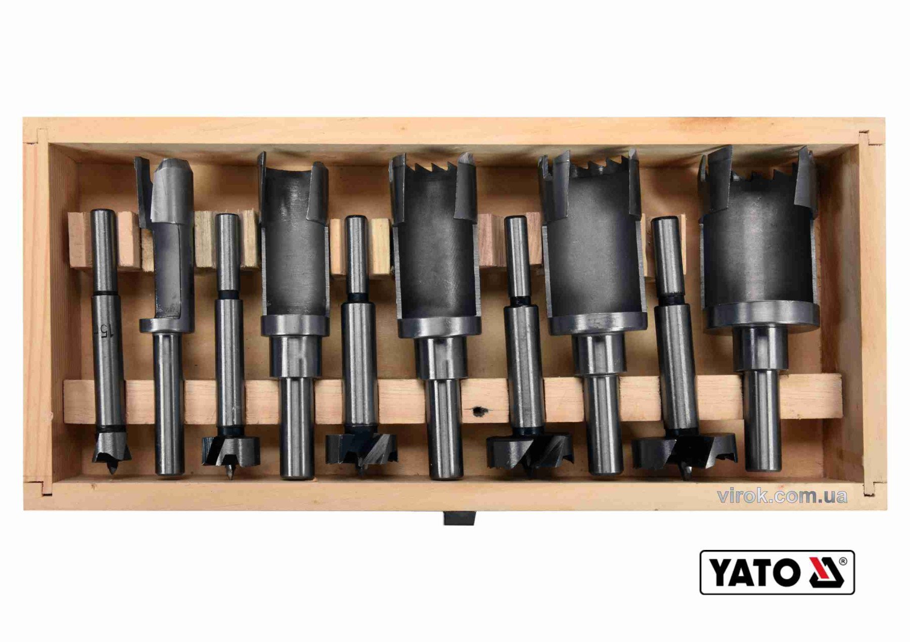 YATO Свердла по дереву: коронки і фрези YATO : Ø=15-35 мм, l=110/90 мм- коронки/фрези, 10 шт  | YT-3
